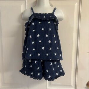 2T Old Navy Obscure Night Navy/White stars Sleeveless Ruffle Top/ Shorts Set.